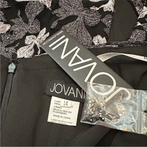 NEW JOVANI BLACK SILVER GUNMETAL BEADED OFF SHOULDER COCKTAIL DRESS - Picture 11 of 13